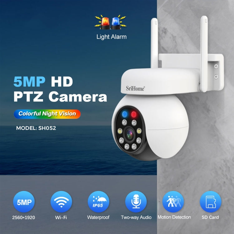 SriHome SH052 Wifi 5MP Wireless PTZ IP AI Auto Tracking Sound&Light Alarm Starlight Color Night Vision Outdoors Surveillance Camera SriHome SH052 Wifi 5MP Wireless PTZ IP AI Auto Tracking Sound&Light Alarm Starlight Color Night Vision Outdoors Surveillance Camera